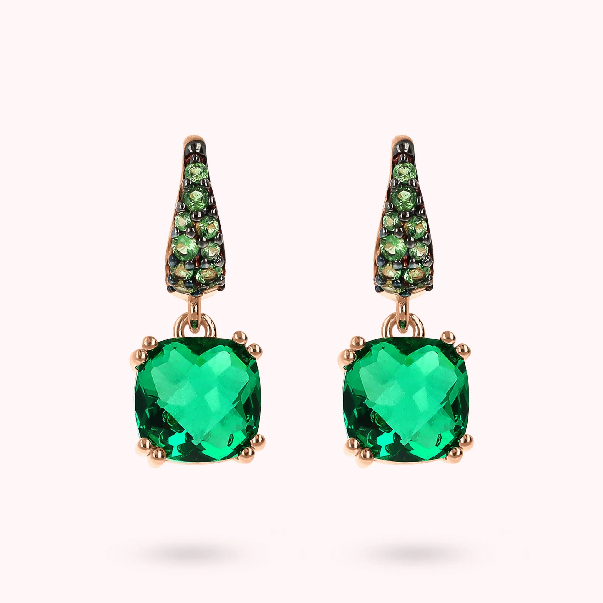 Dangle Earrings with Square Prisma Gem and Pavé