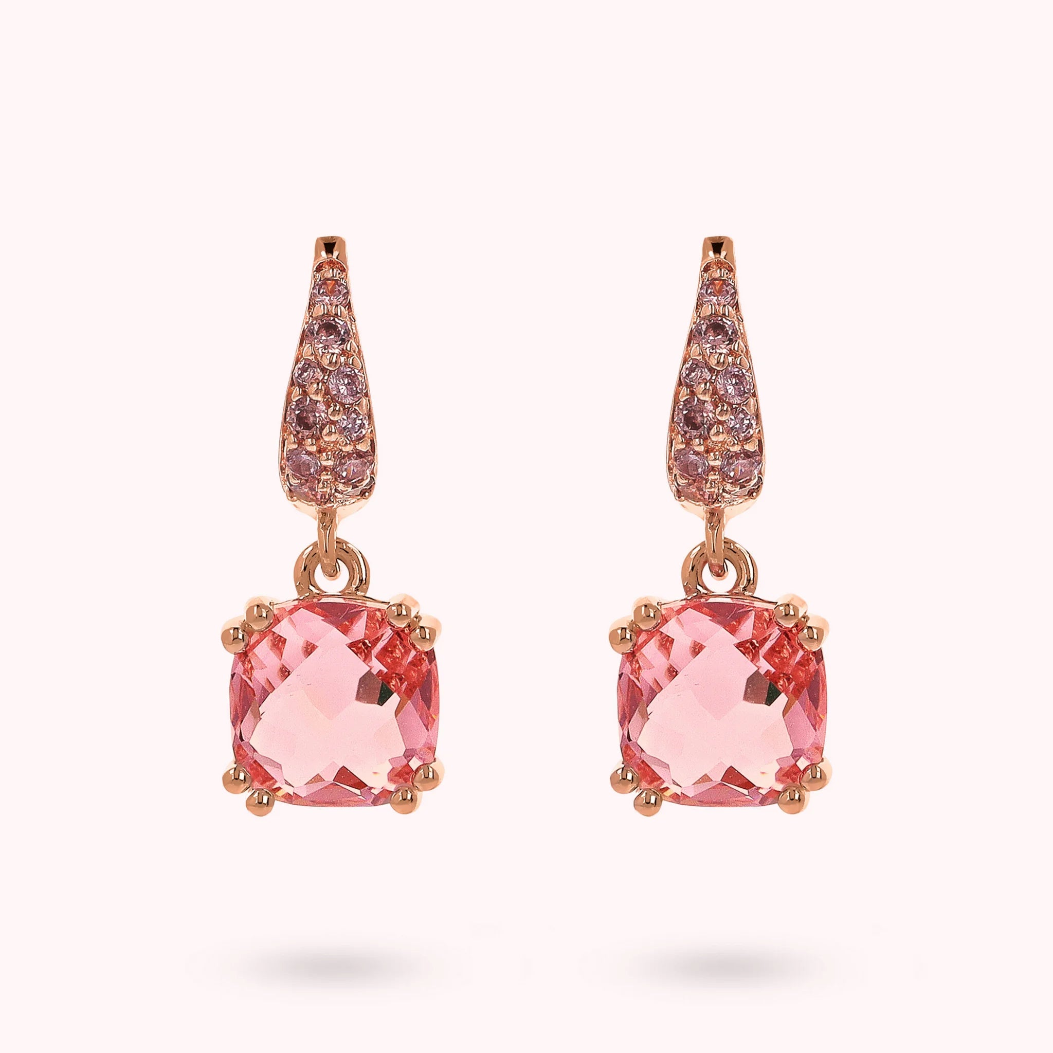 Dangle Earrings with Square Prisma Gem and Pavé