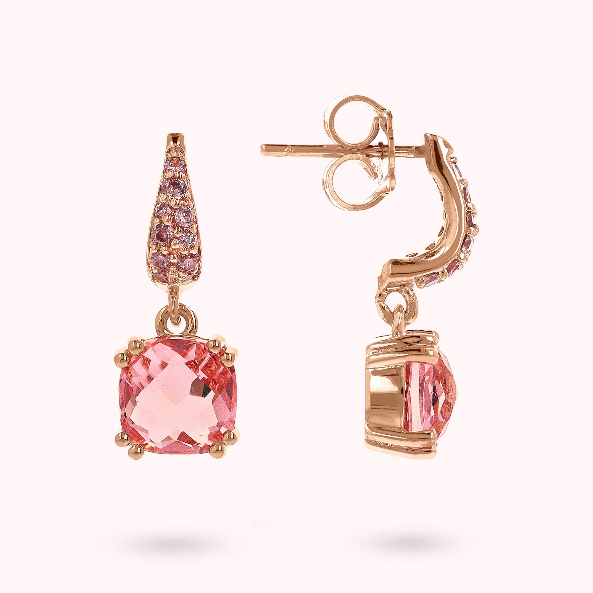 Dangle Earrings with Square Prisma Gem and Pavé