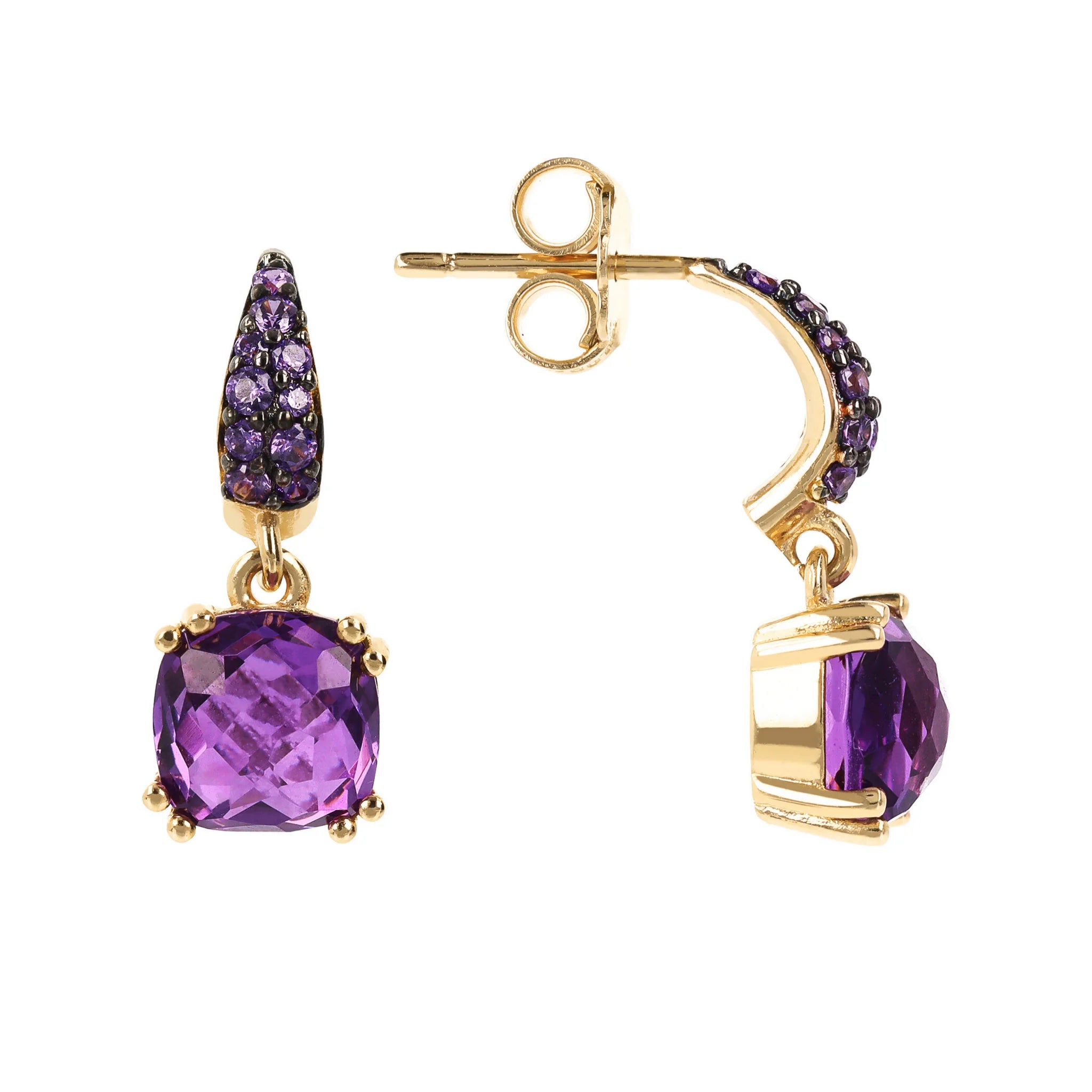 Orecchini Pendenti Golden con Prisma Gem Quadrata e Pavé