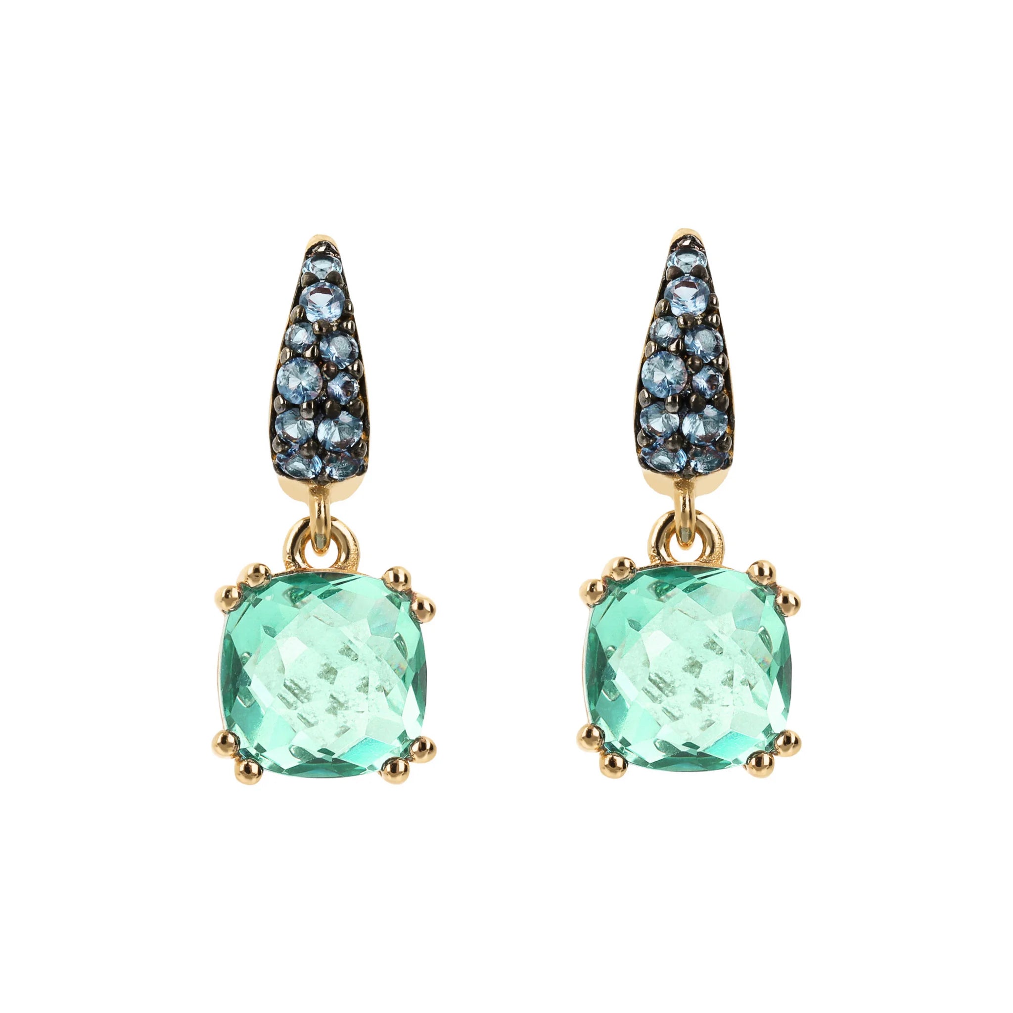 Orecchini Pendenti Golden con Prisma Gem Quadrata e Pavé