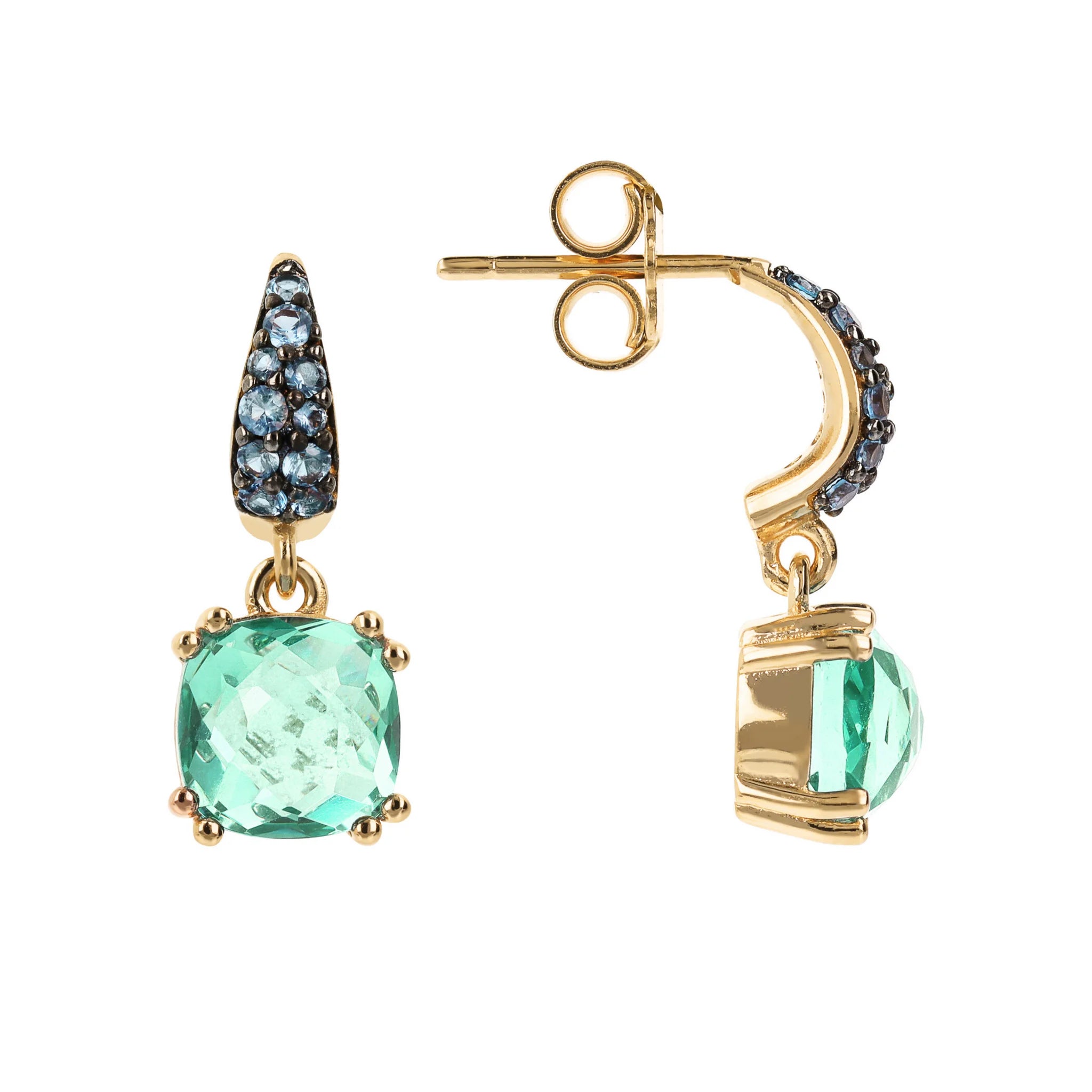 Orecchini Pendenti Golden con Prisma Gem Quadrata e Pavé