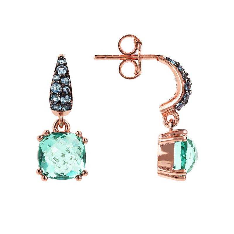 Pendant Earrings with Nano Square Crystal and Pavé