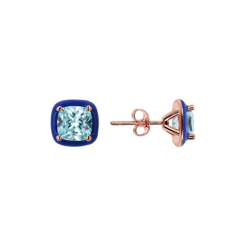 Enamelled Stud Earrings with Nano Square Crystal