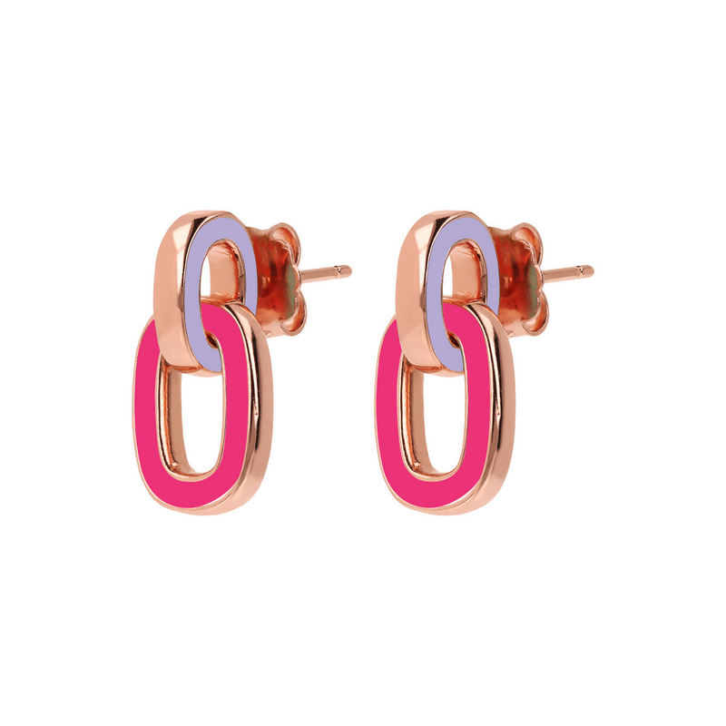 Bicolor Pendant Earrings with Double Enamelled Link