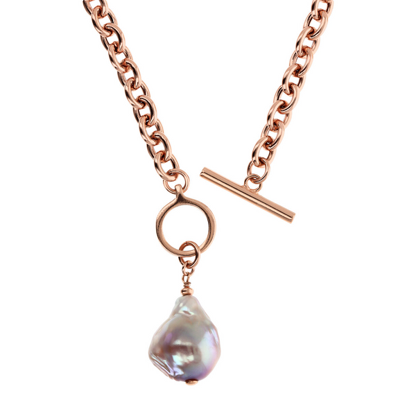 Collier chaîne Rolo avec pendentif perle baroque d'eau douce multicolore Ø 14/15 mm