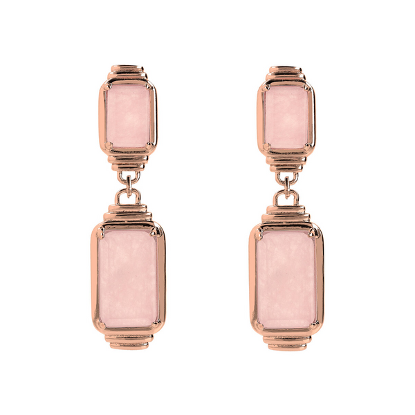 Pendant Earrings with Double Rectangular Natural Stone