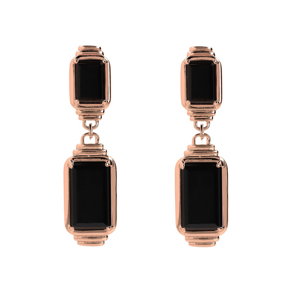 Pendant Earrings with Double Rectangular Natural Stone