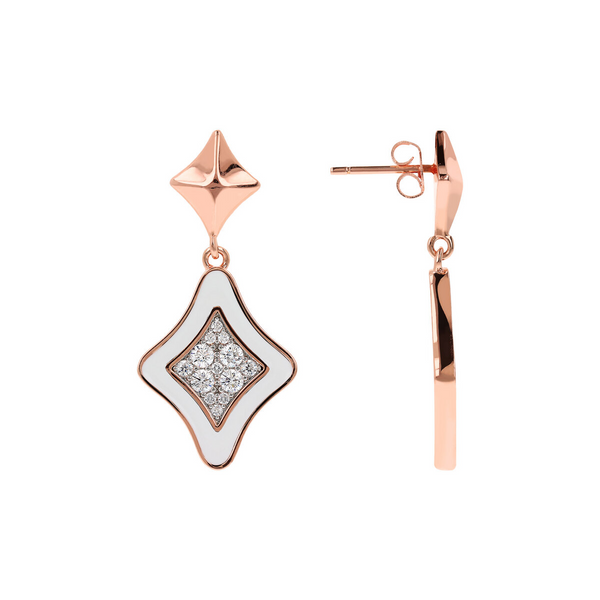 Pendant Earrings with Double Etoile in Natural Stone and Pavé in Zirconia