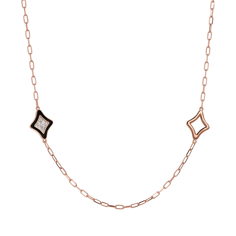 Forzatina Chain Necklace with Enamelled Etoile Stations and Cubic Zirconia Pavé