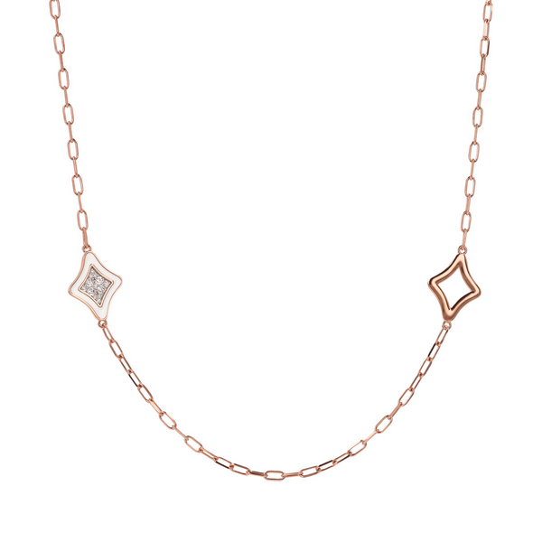 Forzatina Chain Necklace with Enamelled Etoile Stations and Cubic Zirconia Pavé