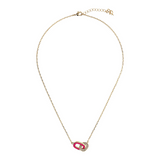Golden Forzatina Chain Necklace with Double Enamelled Link and Cubic Zirconia Pavé