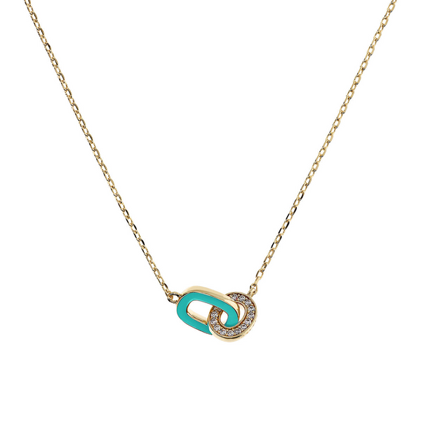 Golden Forzatina Chain Necklace with Double Enamelled Link and Cubic Zirconia Pavé