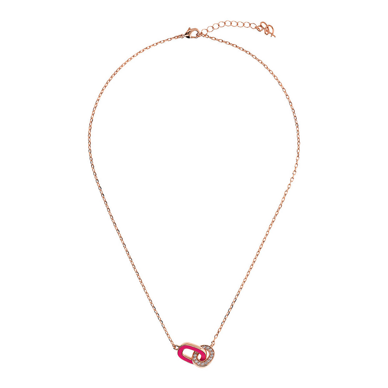 Forzatina Chain Necklace with Double Enamelled Link and Cubic Zirconia Pavé