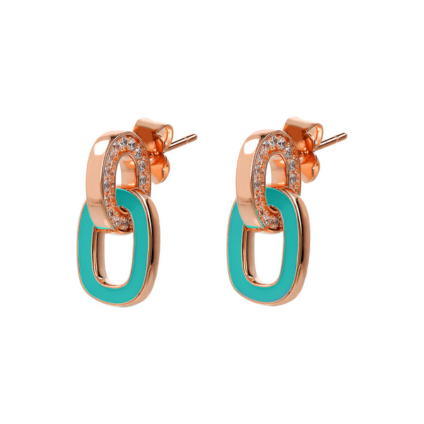 Pendant Earrings with Double Enamelled Link and Cubic Zirconia Pavé