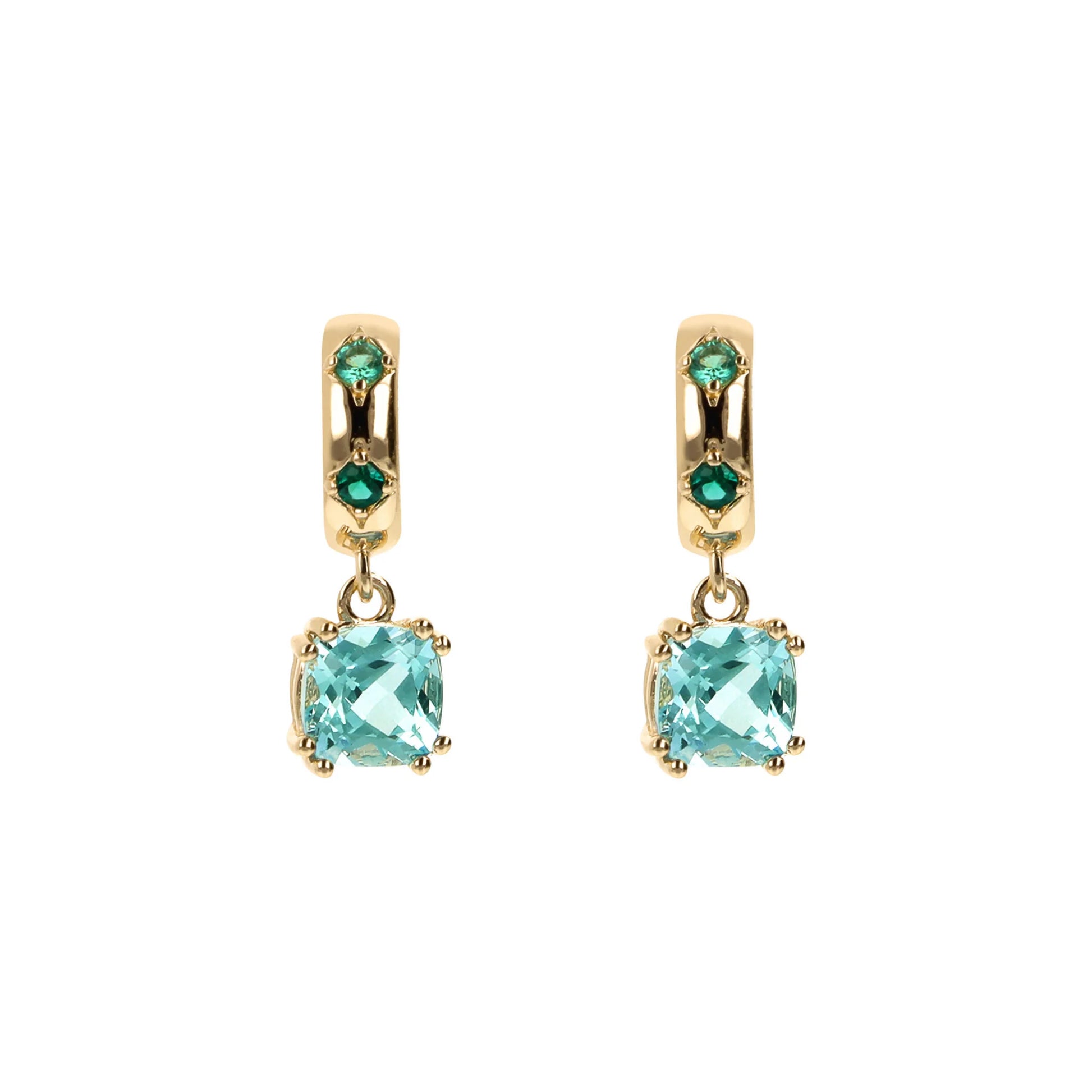 Golden Étoile Pendant Earrings with Prism Gem Cushion Cut