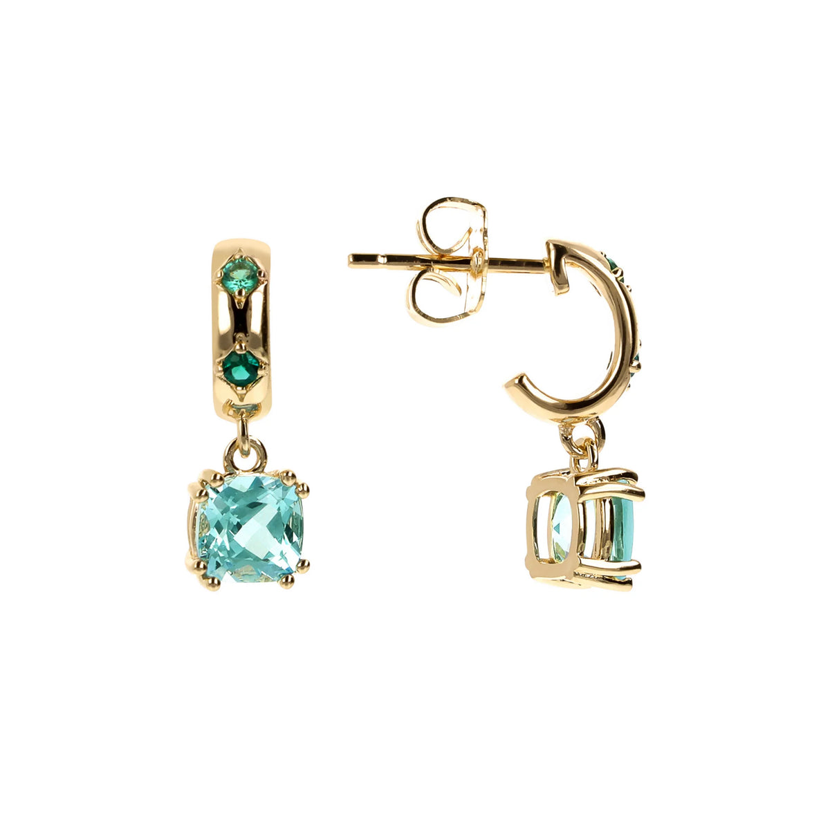 Golden Étoile Pendant Earrings with Prism Gem Cushion Cut