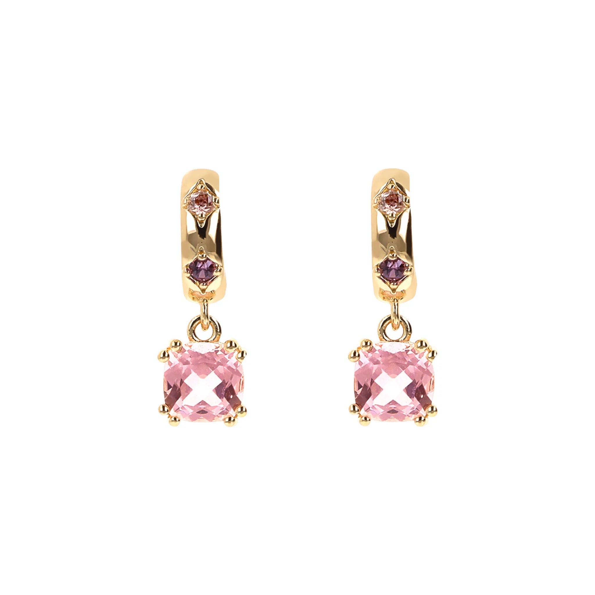 Golden Étoile Pendant Earrings with Prism Gem Cushion Cut