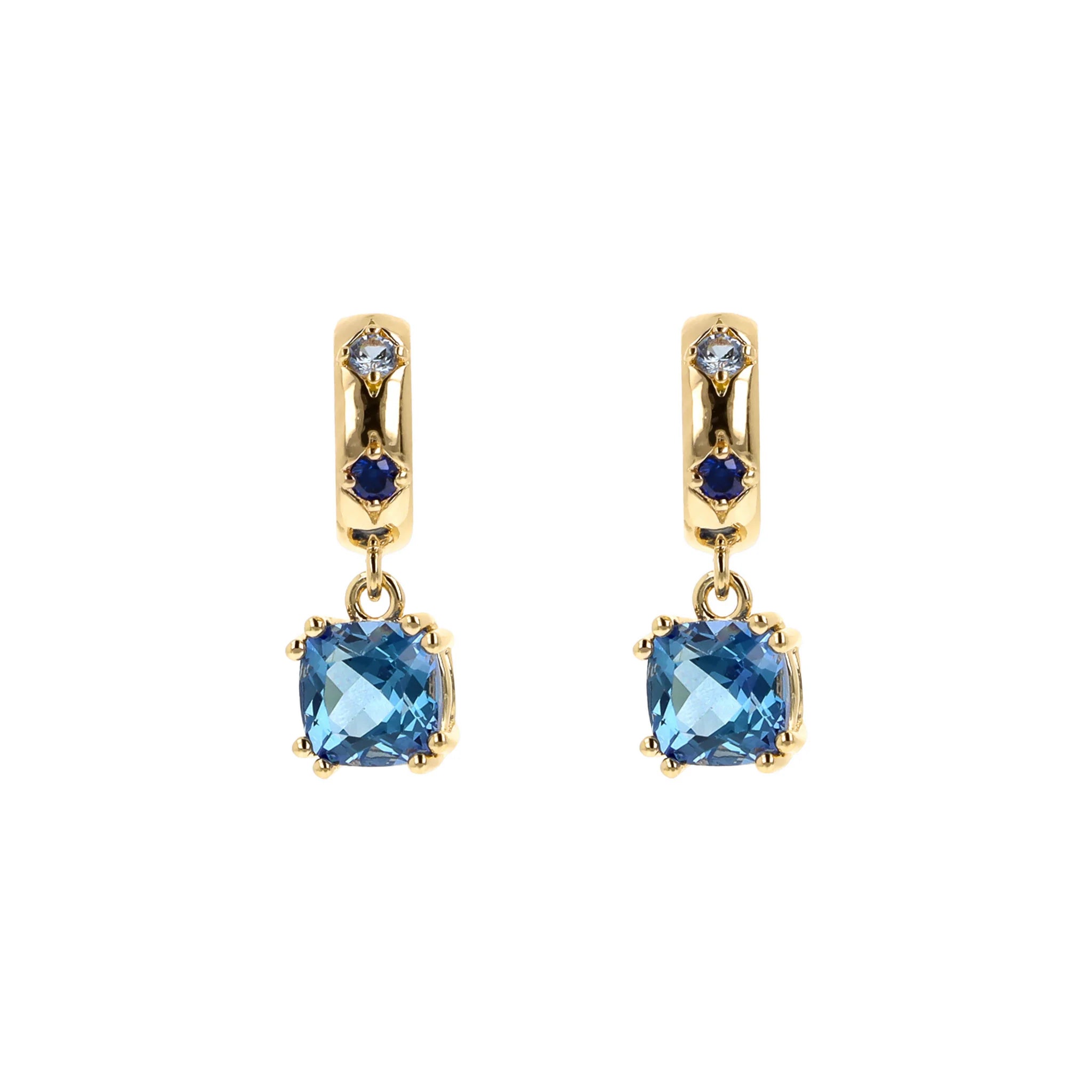 Golden Étoile Pendant Earrings with Prism Gem Cushion Cut