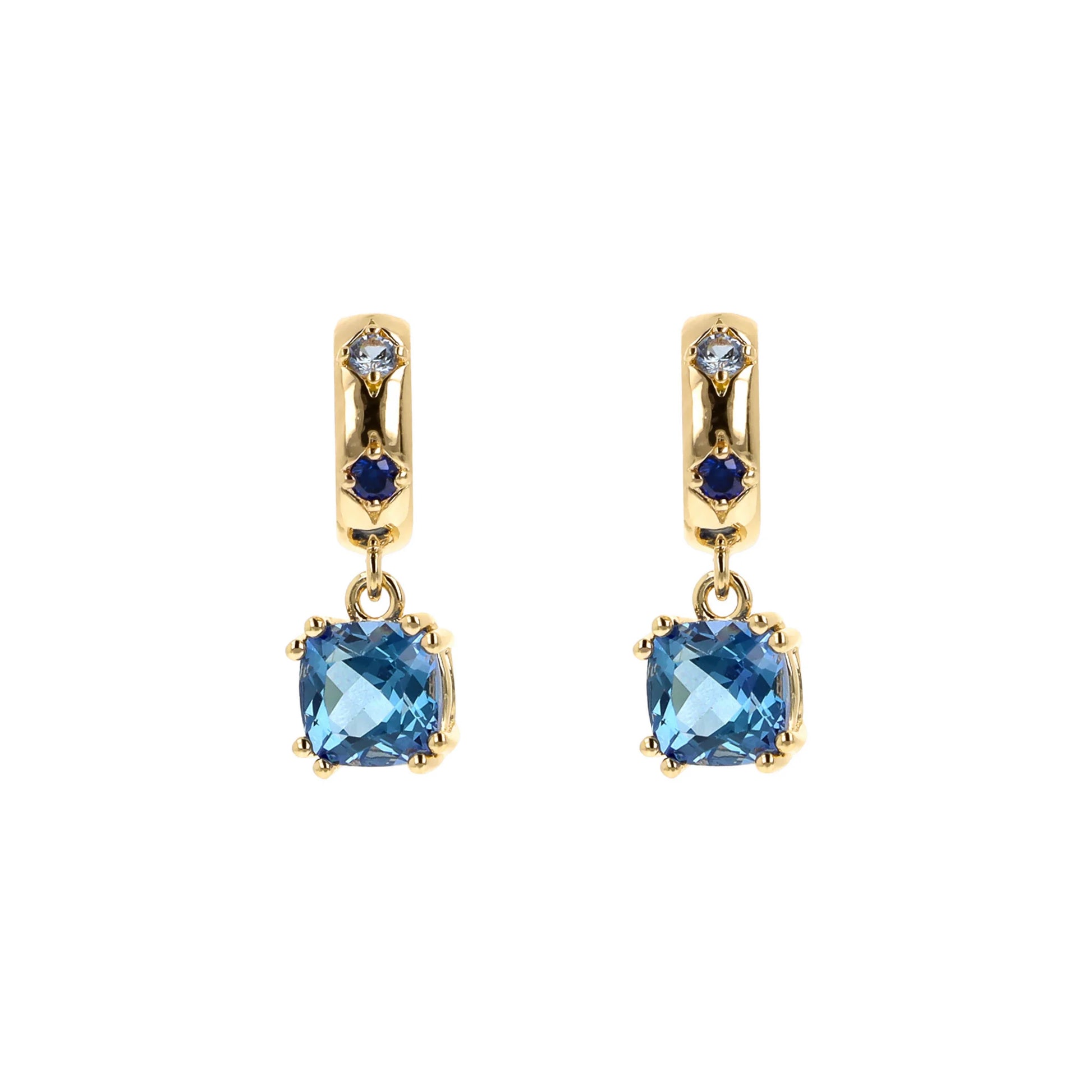 Golden Étoile Pendant Earrings with Prism Gem Cushion Cut