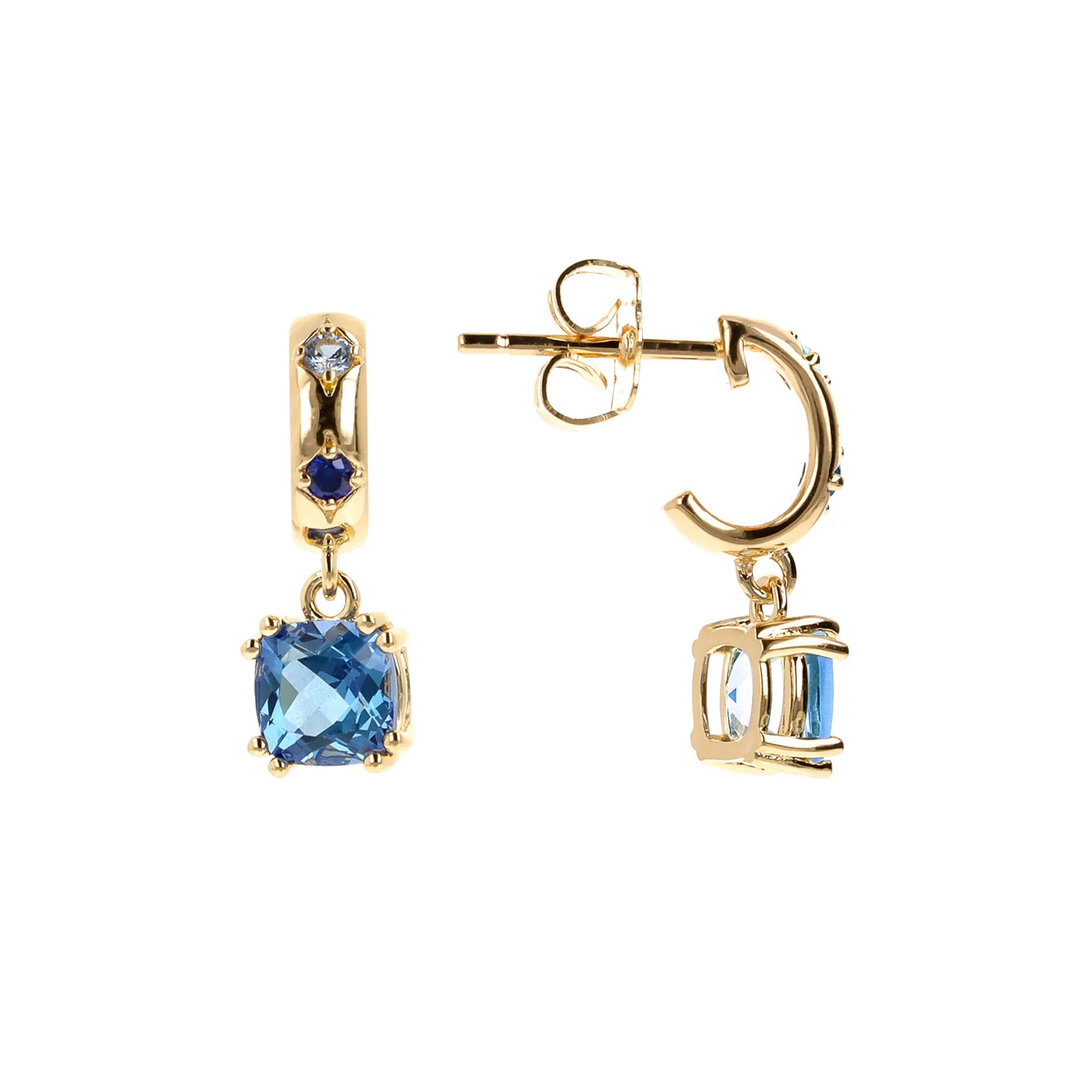 Golden Étoile Pendant Earrings with Prism Gem Cushion Cut