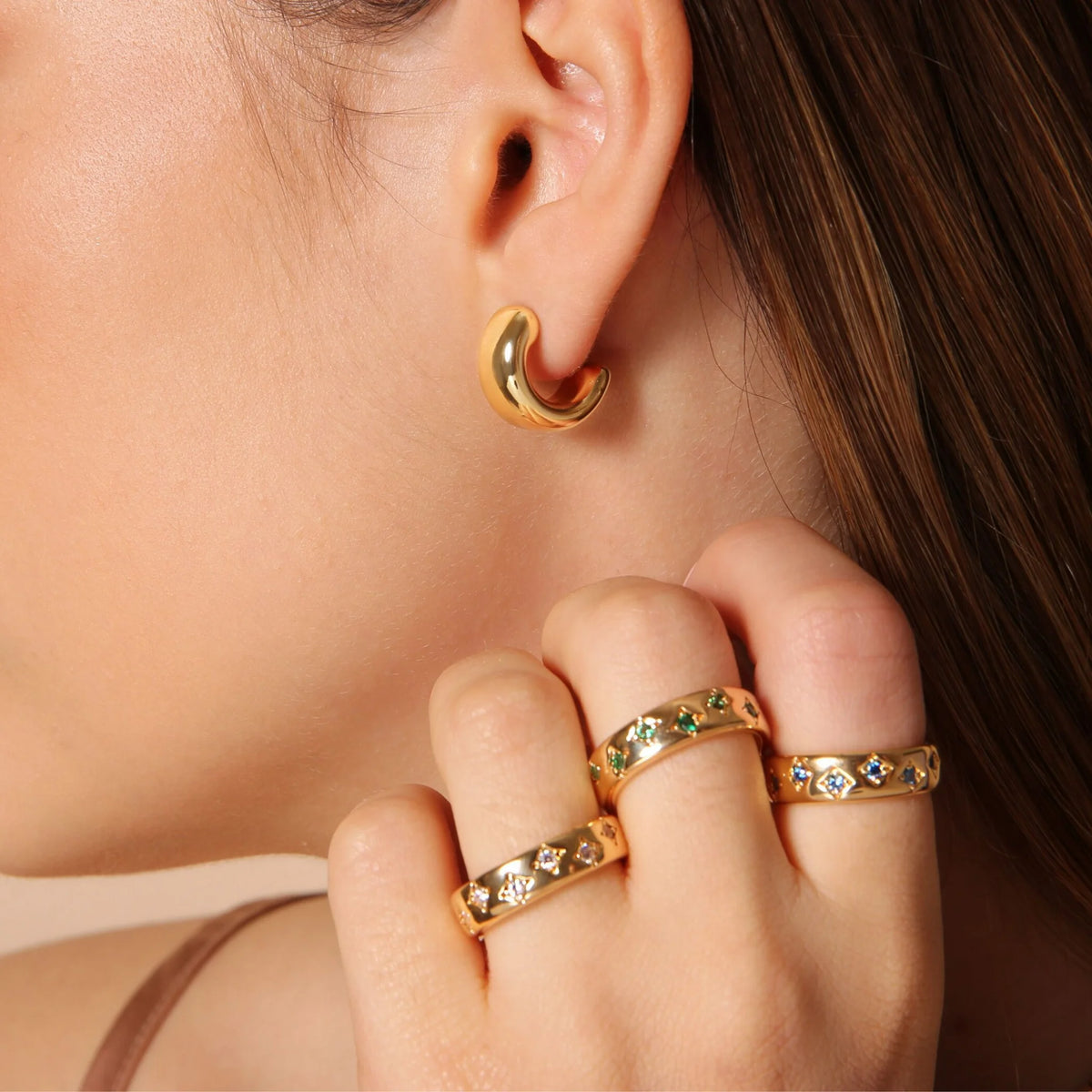 Anello Fedina Golden Étoile con Punti Luce in Cubic Zirconia