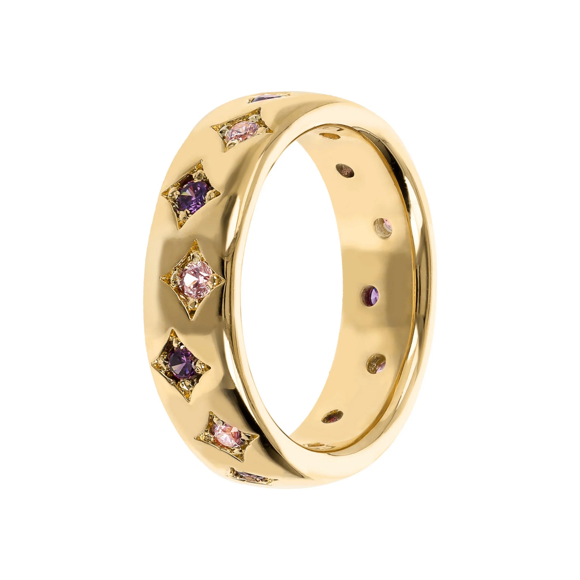 Golden Étoile Wedding Ring with Cubic Zirconia Points of Light
