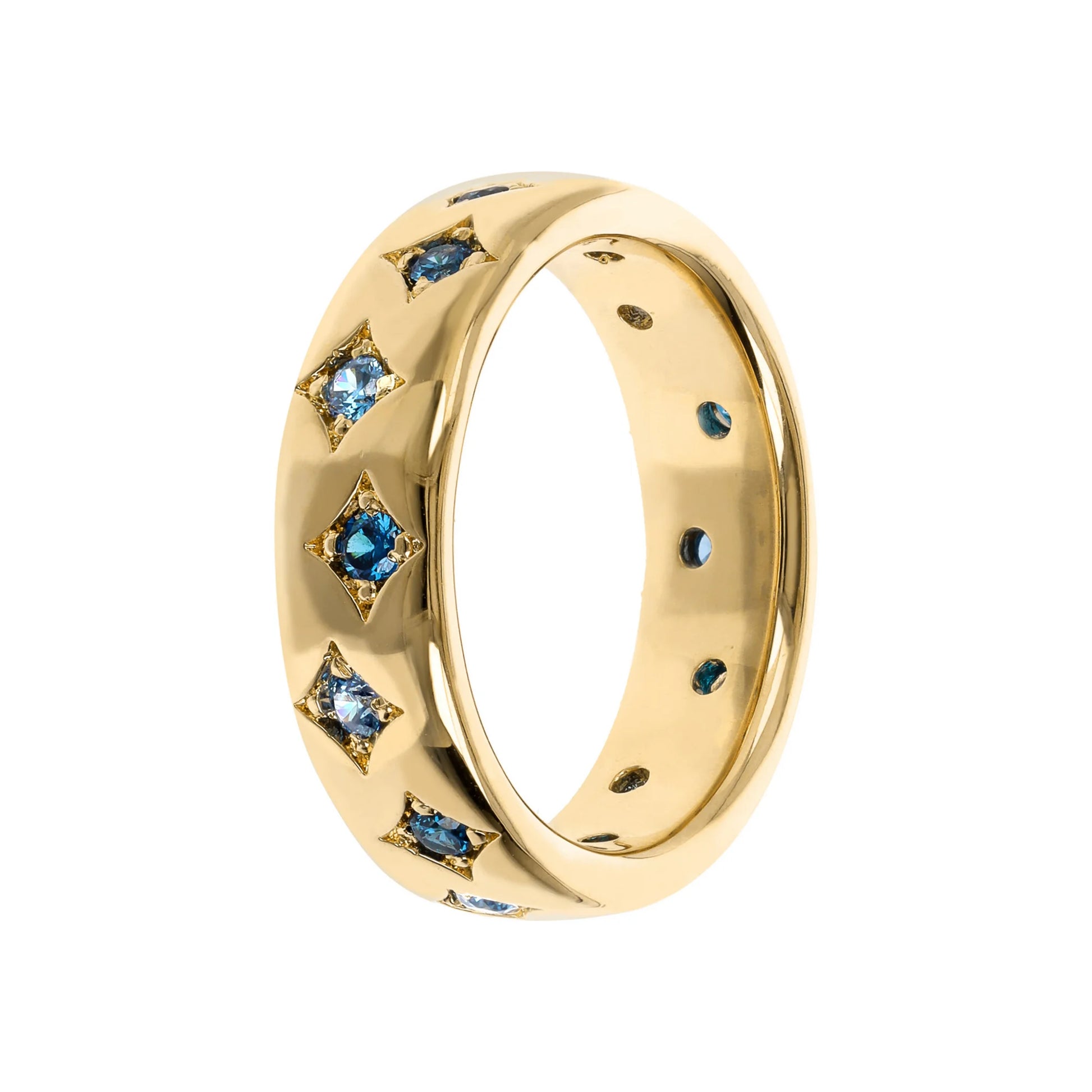 Golden Étoile Wedding Ring with Cubic Zirconia Points of Light