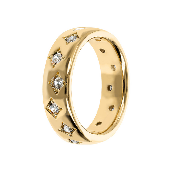 Golden Étoile Ring with Light Points in Cubic Zirconia
