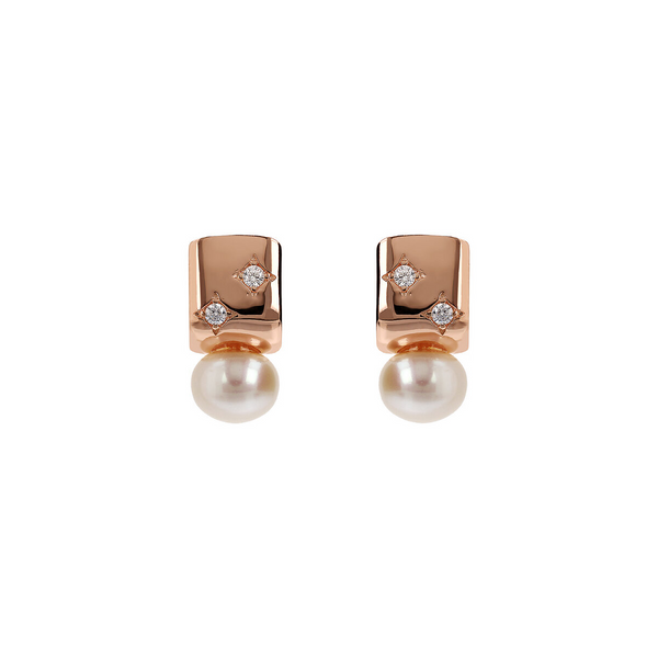 Lobe Earrings with Étoile and White Freshwater Button Pearls Ø 8 mm
