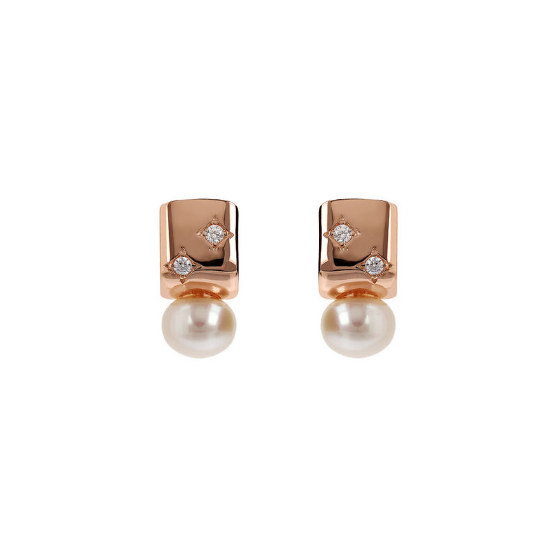 Ohrringe mit Étoile- und weißen Süßwasser-Knopfperlen Ø 8 mm