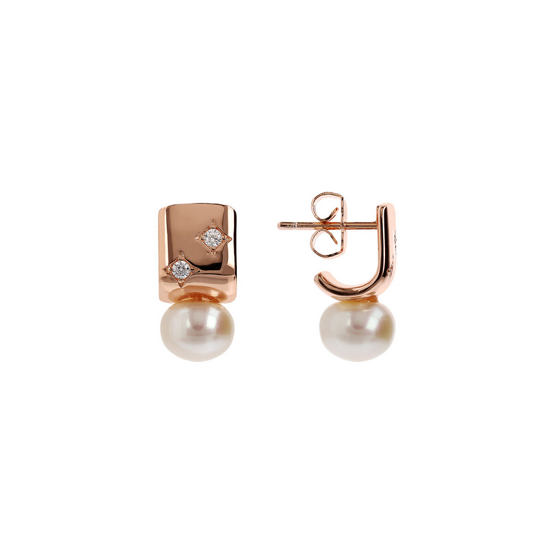 Lobe Earrings with Étoile and White Freshwater Button Pearls Ø 8 mm