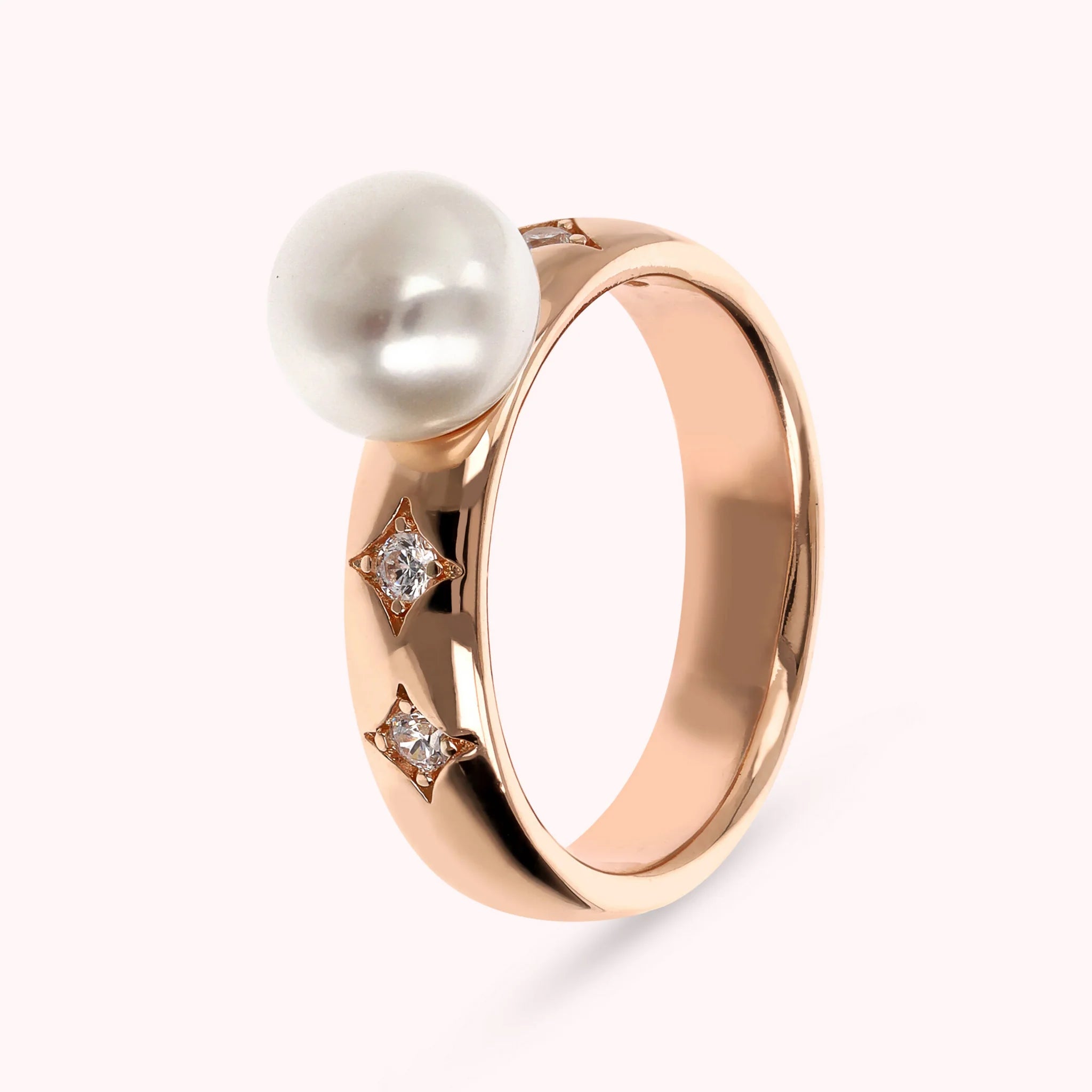 Anello Solitario Étoile con Perla a Bottone d'Acqua Dolce Bianca Ø 8 mm