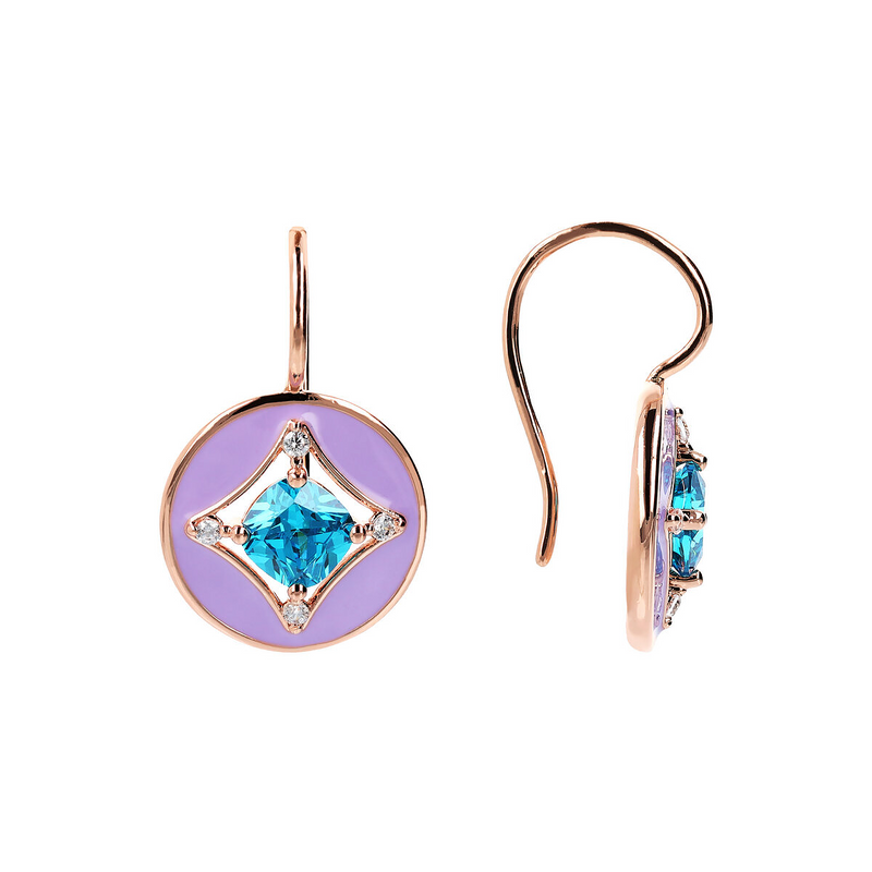 Étoile Pendant Earrings with Round Enamelled Element and Cubic Zirconia