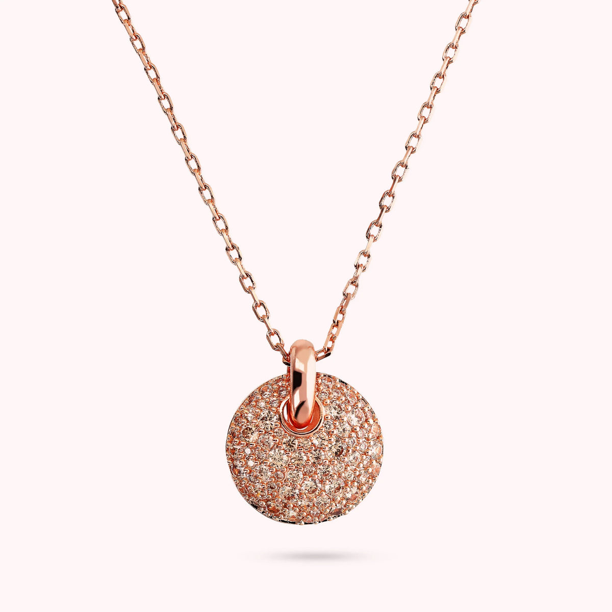 Rolo Chain Necklace with Round Filigree Pendant and Cubic Zirconia Pavé