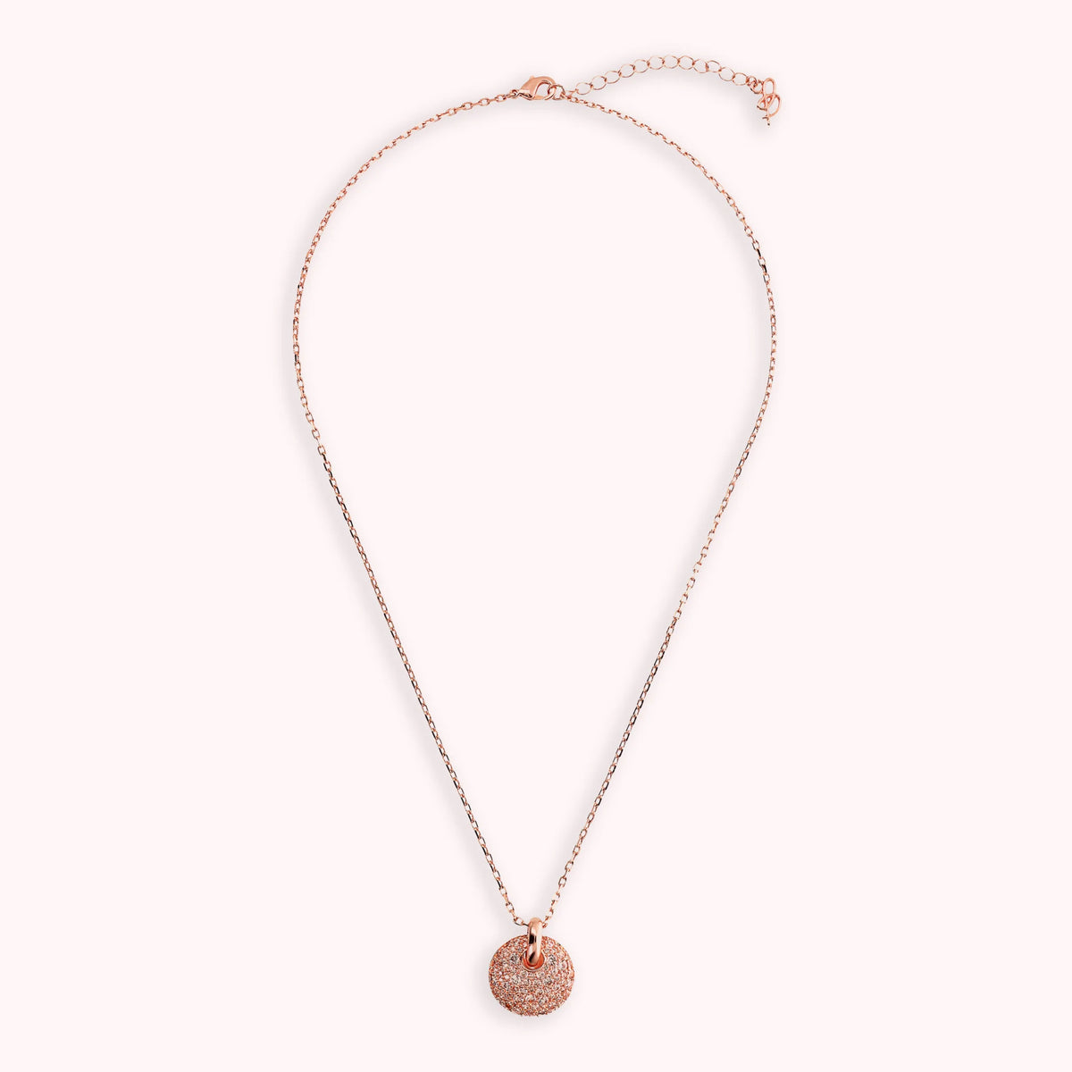 Rolo Chain Necklace with Round Filigree Pendant and Cubic Zirconia Pavé