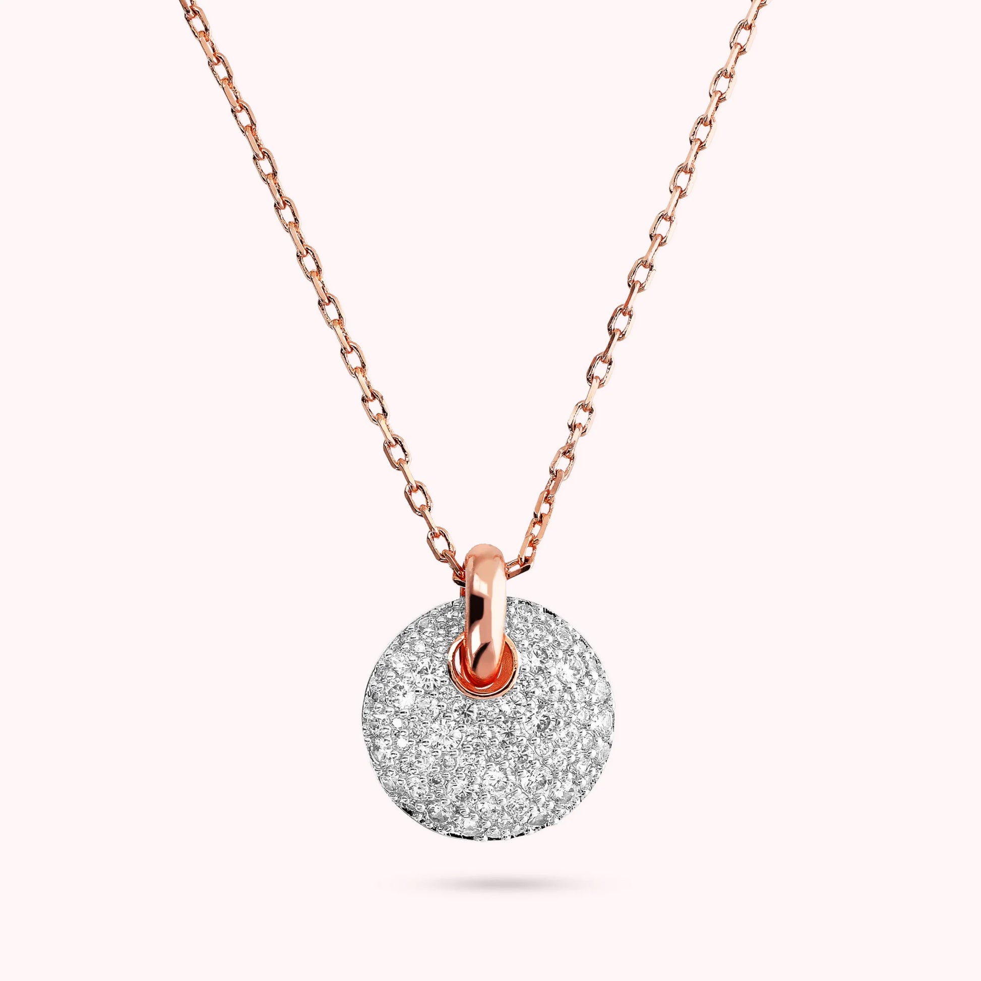 Rolo Chain Necklace with Round Filigree Pendant and Cubic Zirconia Pavé