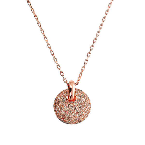 Rolo Chain Necklace with Openwork Round Pendant and Pavé in Cubic Zirconia