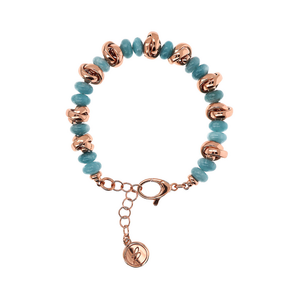 Bracelet with Woven Links and Natural Stones