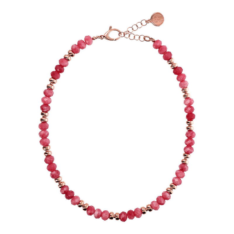 Halskette mit Golden Rosé-Rondellen und facettierten Natursteinen