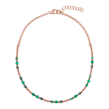 Rolo Chain Choker Necklace with Small Beads and Faceted Natural Stones