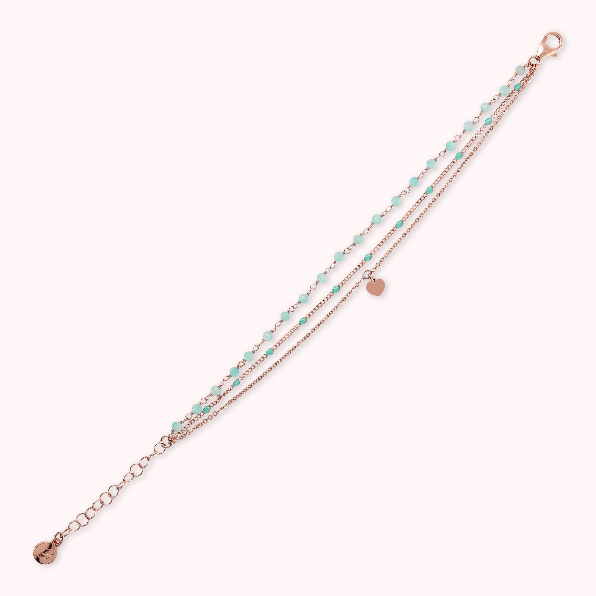 Multi-Strand Rosary Chain Bracelet with Enamel and Heart Pendant