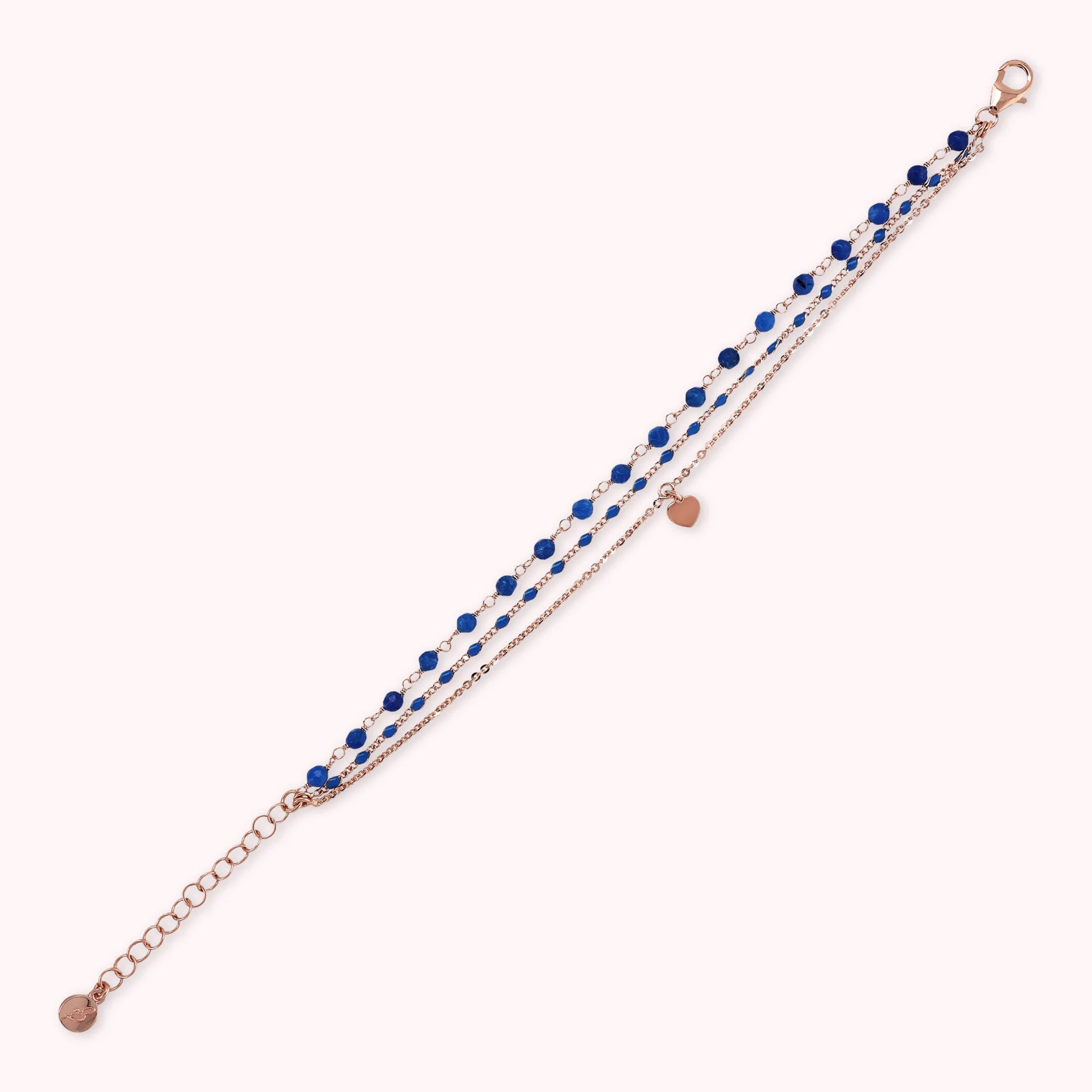 Multi-Strand Rosary Chain Bracelet with Enamel and Heart Pendant