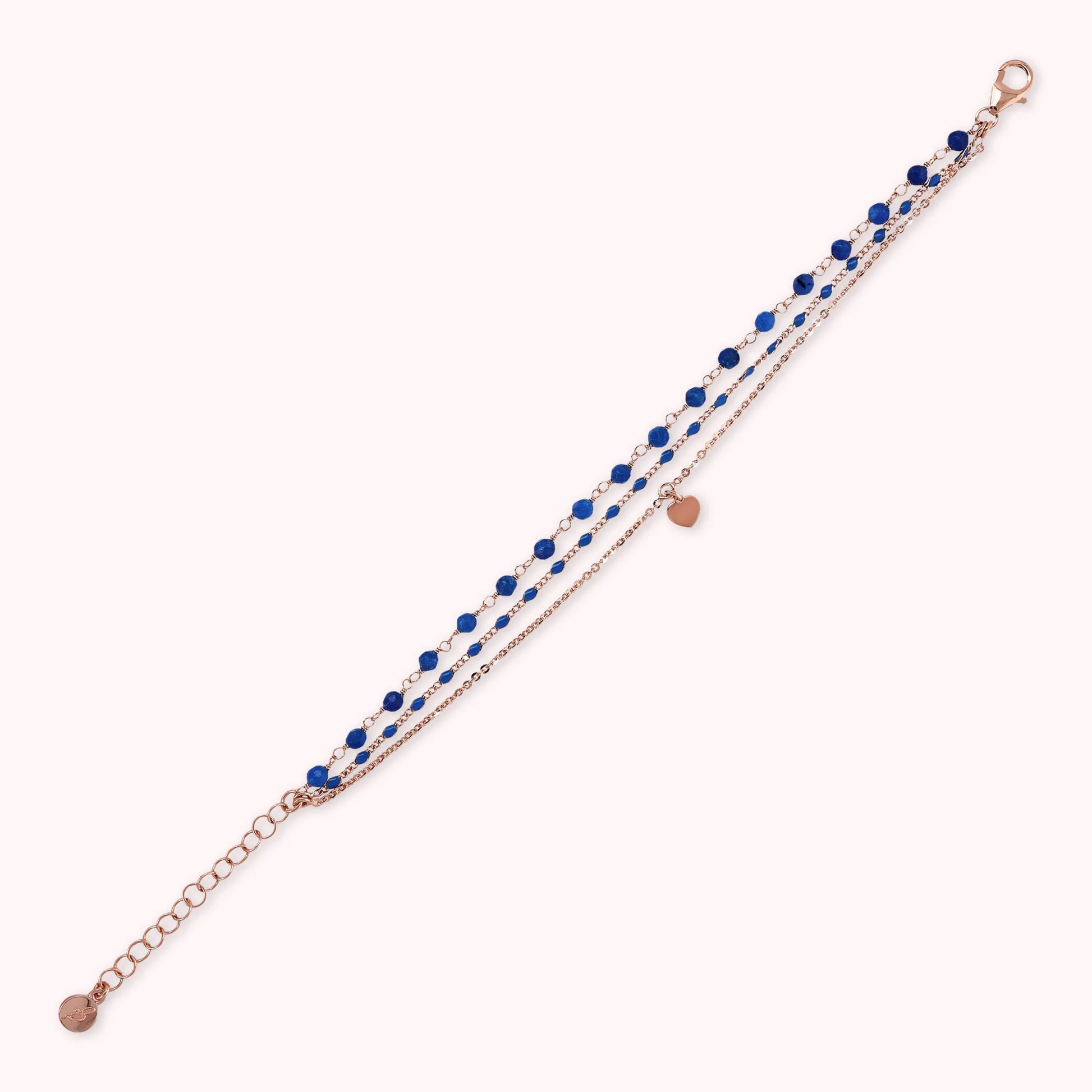 Multi-Strand Rosary Chain Bracelet with Enamel and Heart Pendant