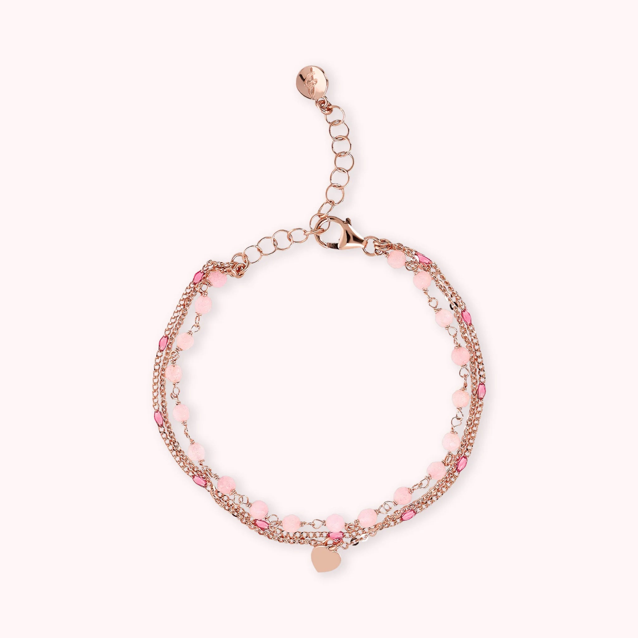 Multi-Strand Rosary Chain Bracelet with Enamel and Heart Pendant