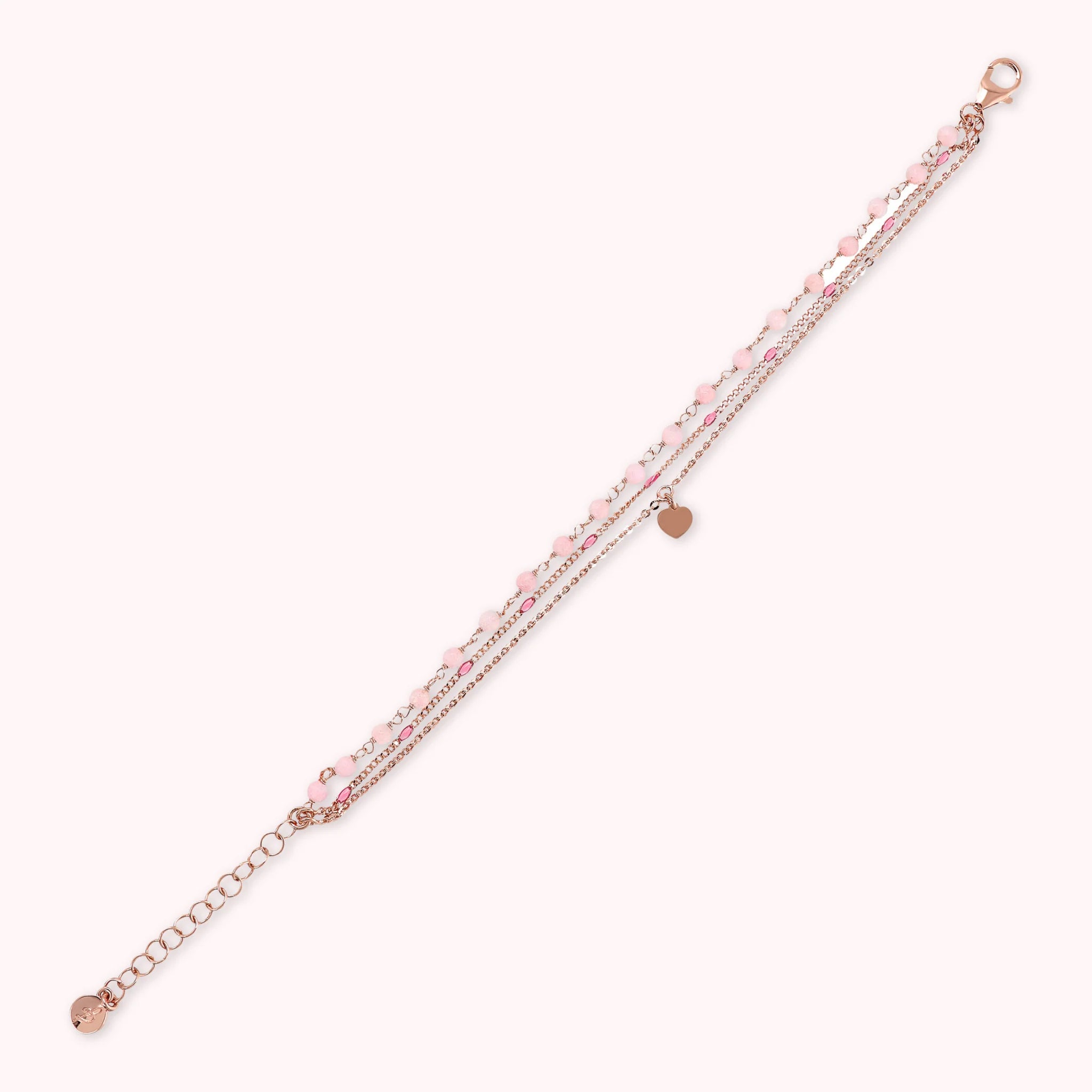 Multi-Strand Rosary Chain Bracelet with Enamel and Heart Pendant