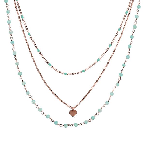 Multistrand Graduated Rosary Chain Necklace with Enamel and Heart Pendant