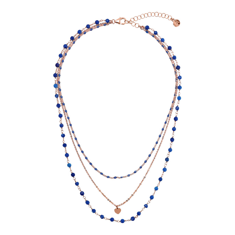 Multistrand Graduated Rosary Chain Necklace with Enamel and Heart Pendant