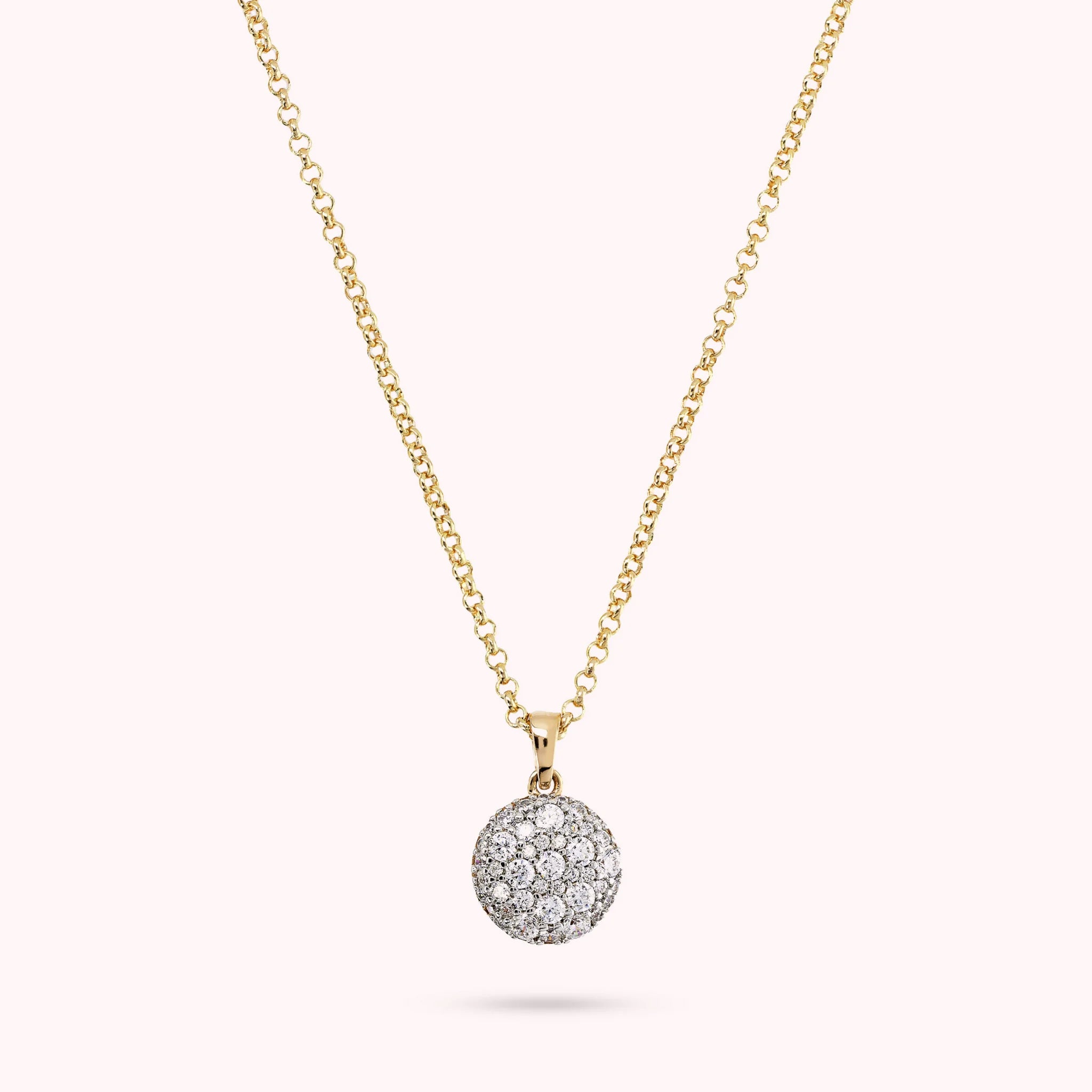 Collana Catena Rolo Golden con Ciondolo Tondo Pavé in Cubic Zirconia
