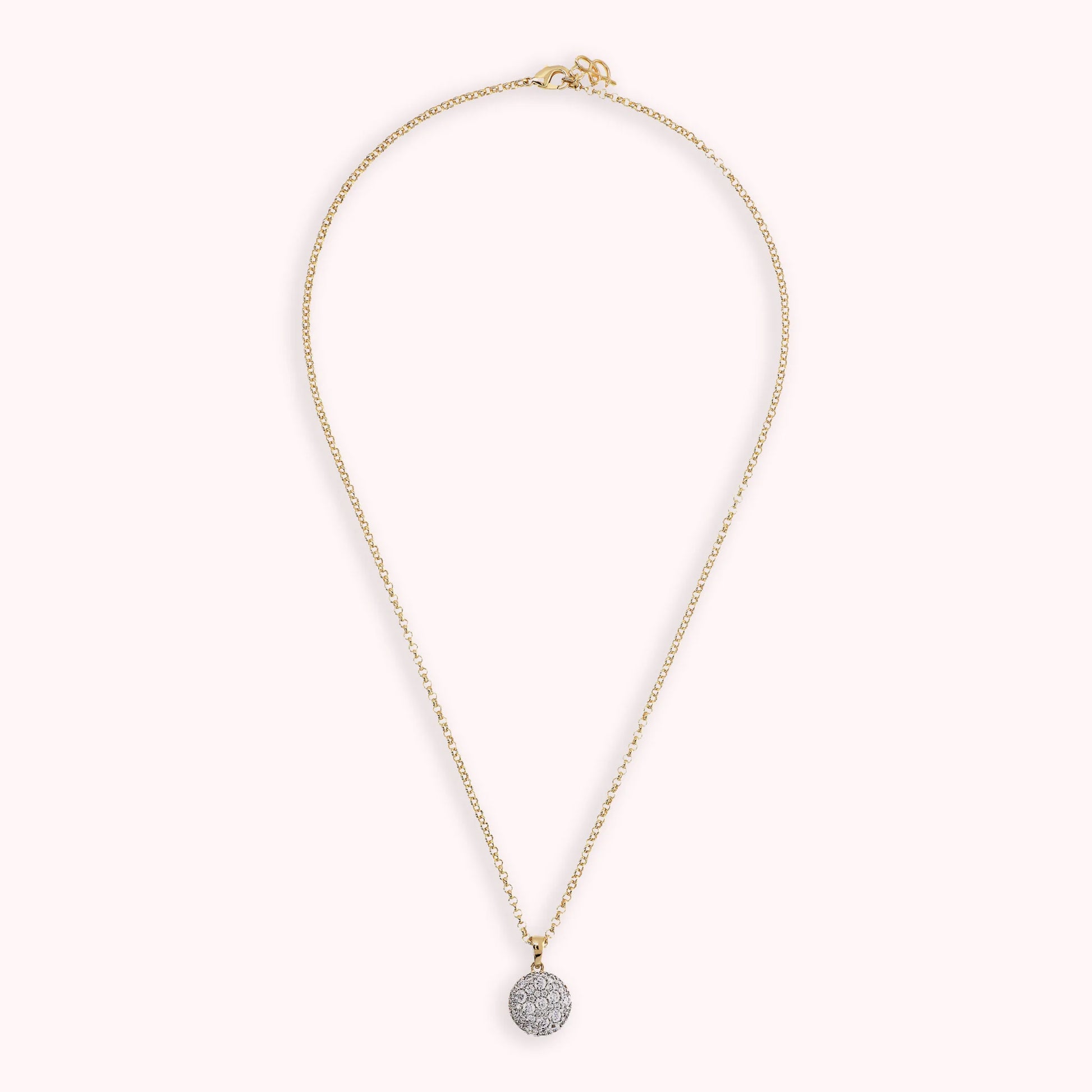 Halskette mit Rolo-Kette in Goldton und rundem Pavé-Anhänger mit Zirkonia